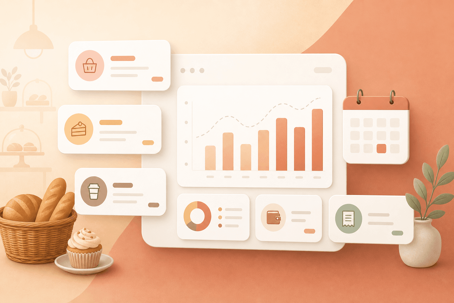 Soft abstract expense categories and charts suggesting organized business spending