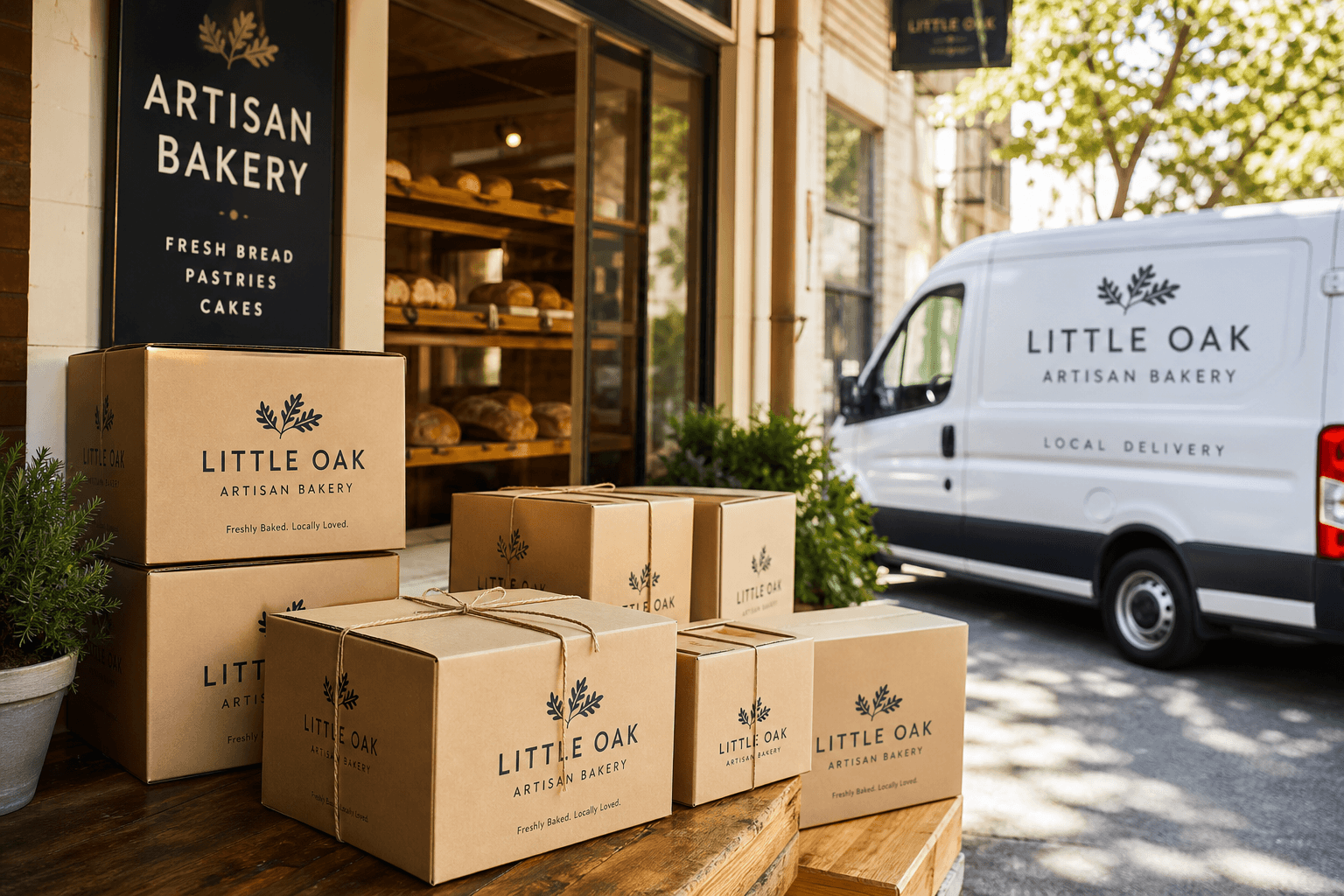Branded bakery website on phone and laptop with delivery and shipping options